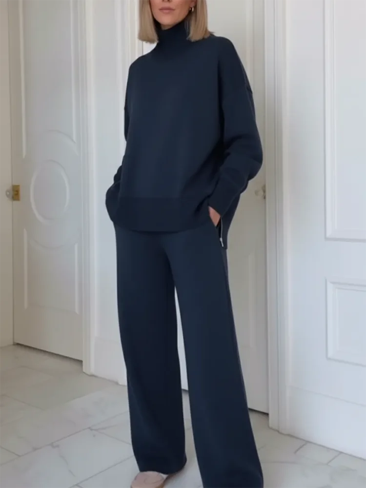 Ensemble de Deux Pièces avec Col Montant et Fermeture Éclair, Pantalons Droits