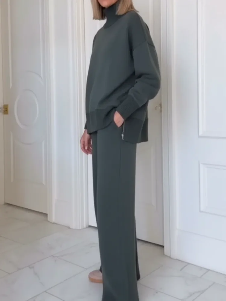 Ensemble de Deux Pièces avec Col Montant et Fermeture Éclair, Pantalons Droits